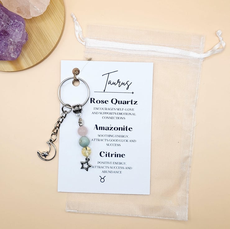 Taurus Zodiac Crystal Keyring, Star Sign Folksy