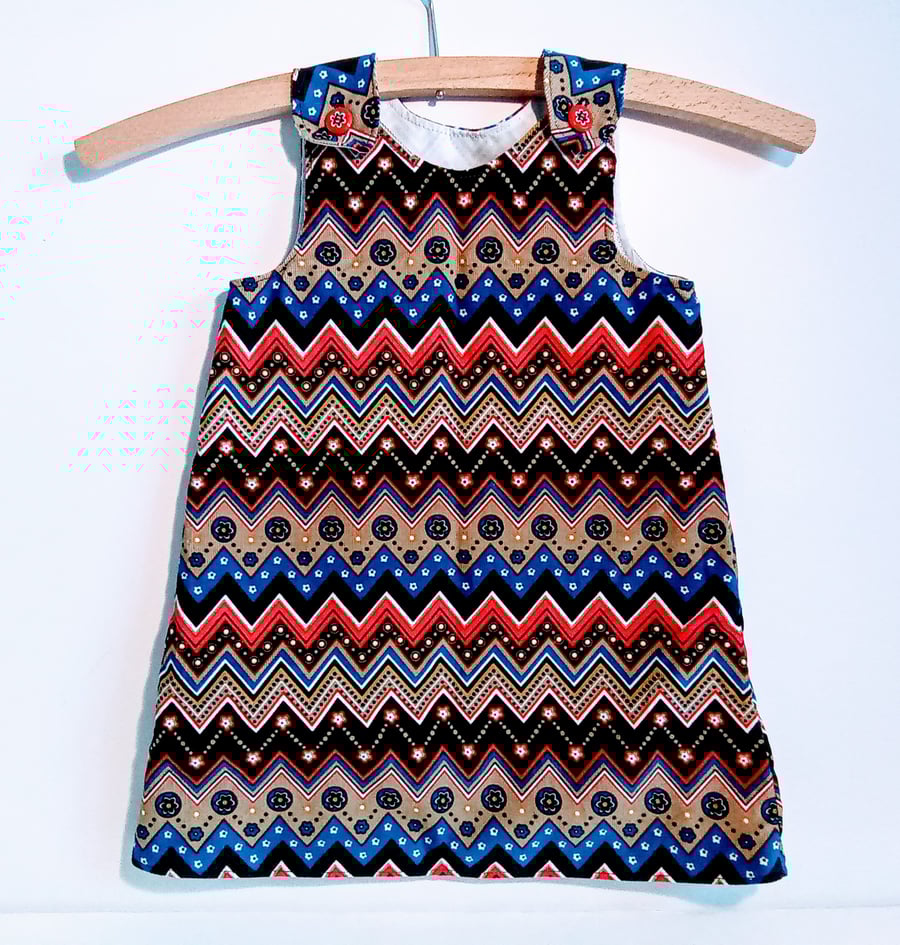 Age 2 years, needlecord, A line dress, pinafore, dress, zig zag design