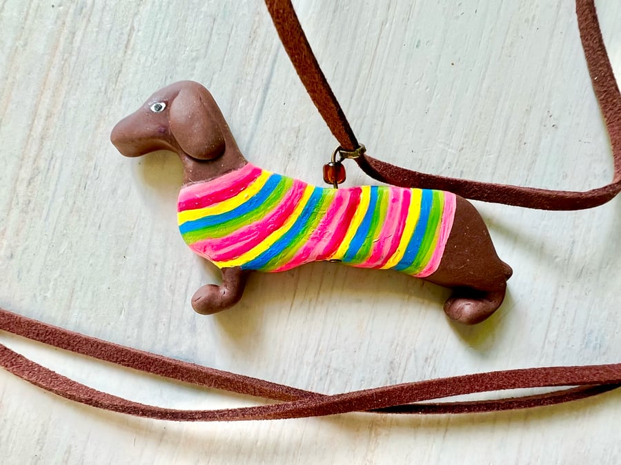 Dachshund sausage dog necklace made of polymer clay 