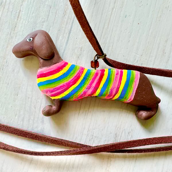Dachshund sausage dog necklace made of polymer clay 