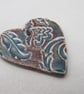 Medium Sedge Green Brocade Texture Heart Shaped Ceramic Pendant - Image 2