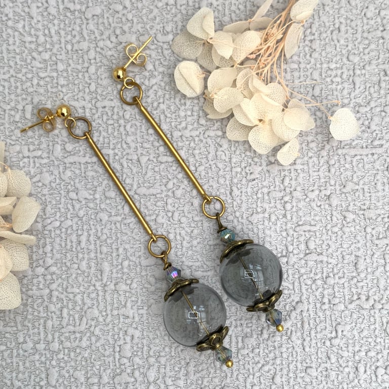 Hollow Grey Glass Globe Boho Earrings