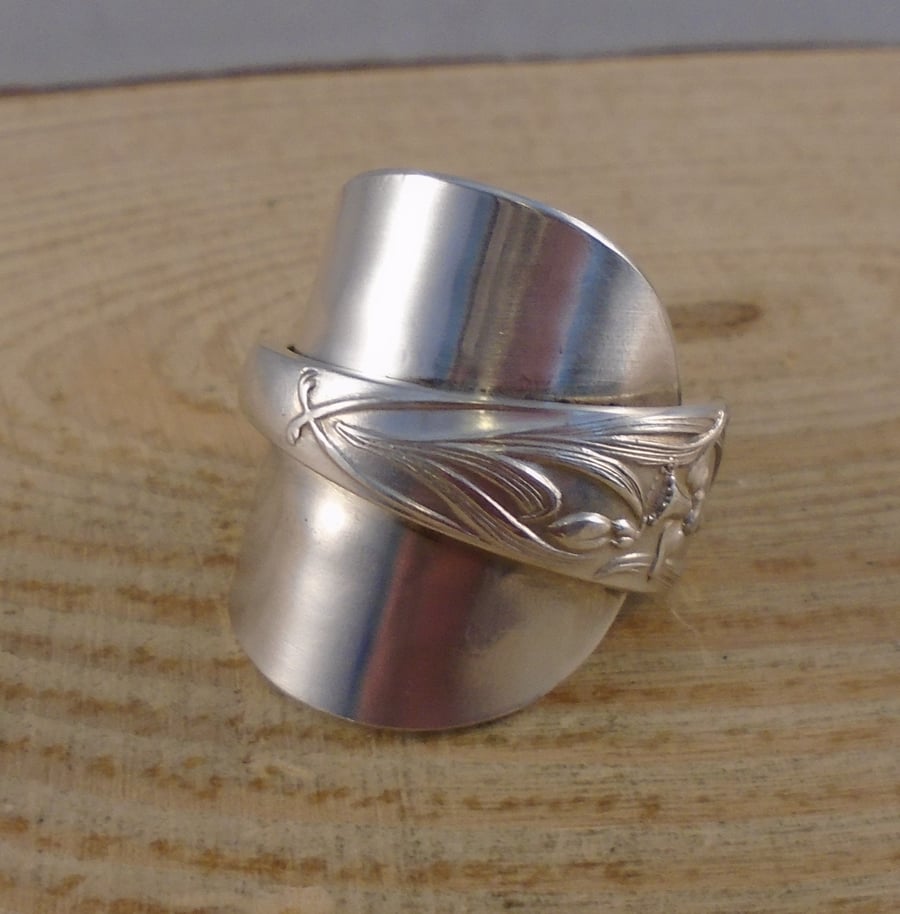 Upcycled Silver Plated Daffodil Wrap Spoon Ring SPR072005