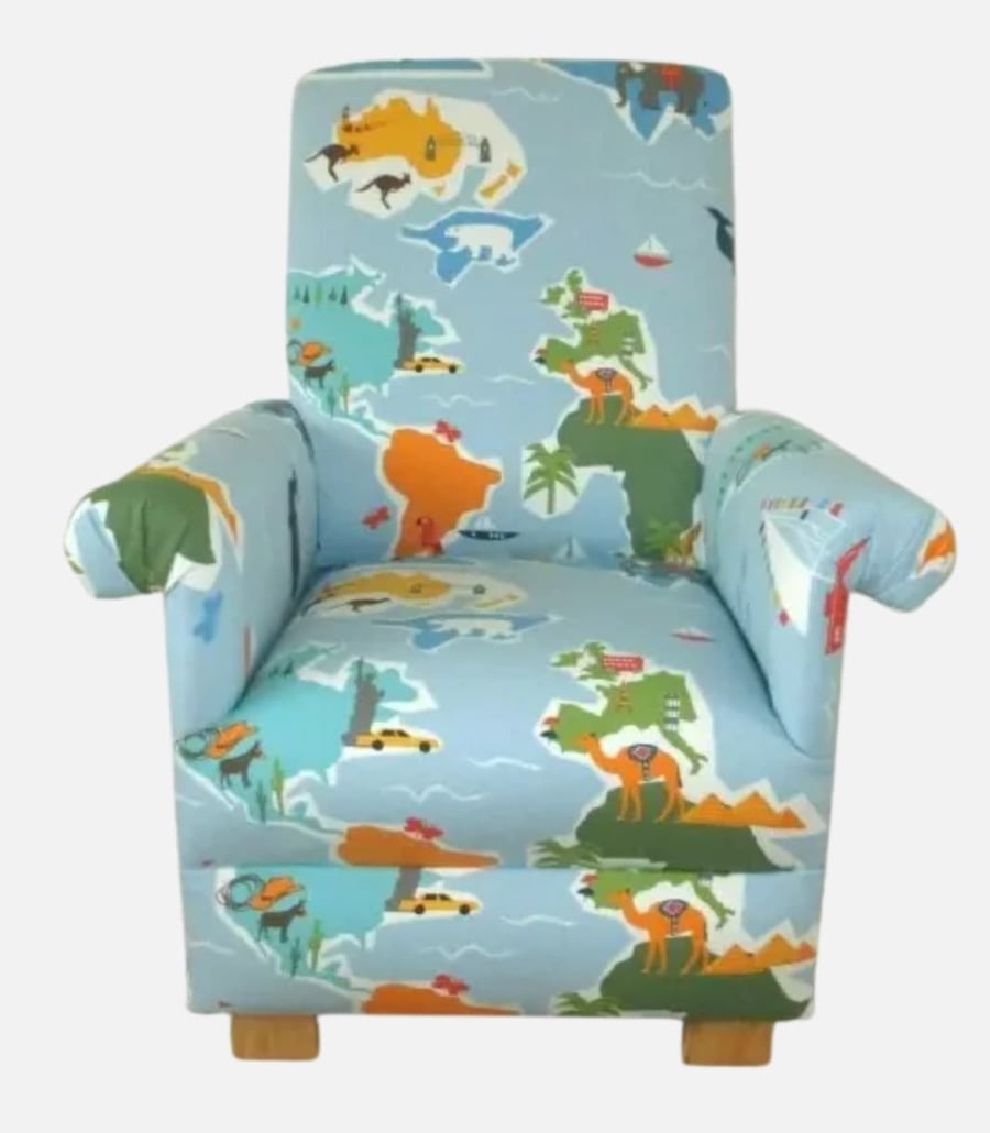 John Lewis Globe Trotter Fabric Kids Chair Childrens Blue Armchair World Map