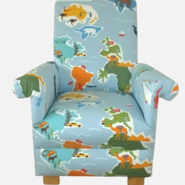 John Lewis Globe Trotter Fabric Kids Chair Childrens Blue Armchair World Map