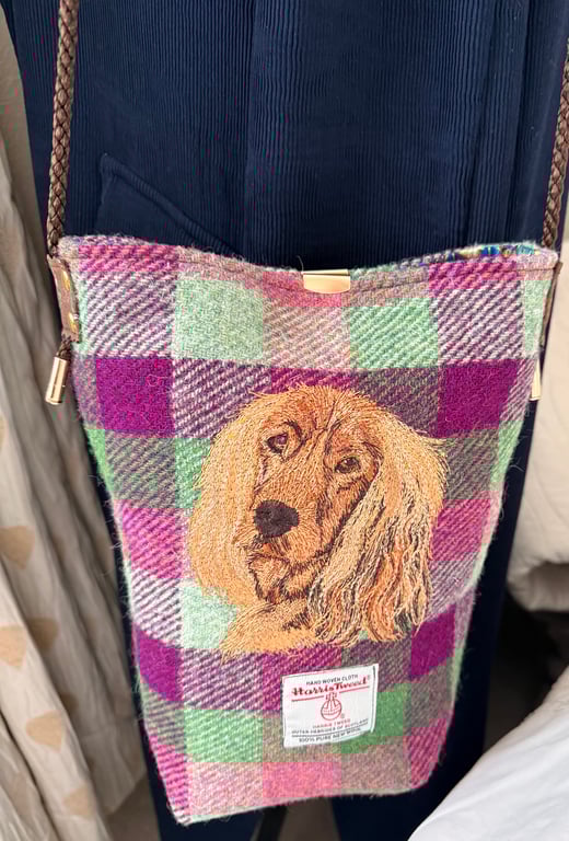 A quirky shoulder bag with embroidered English Cocker Spaniel