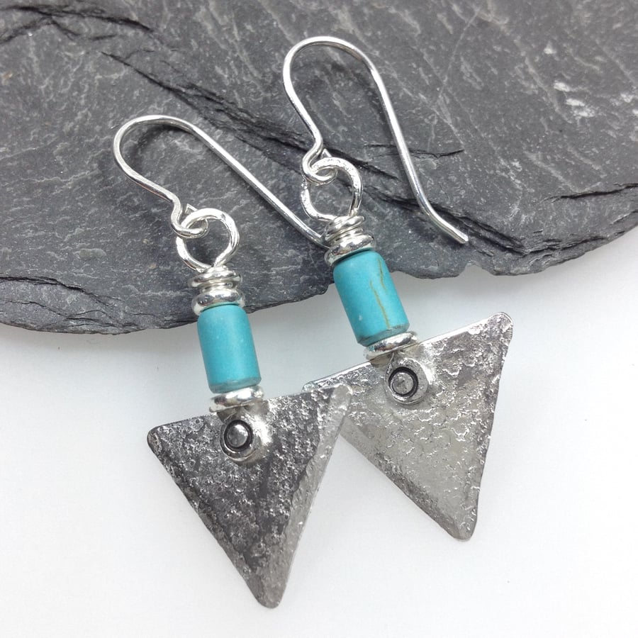 Sterling silver and turquoise triangle earrings