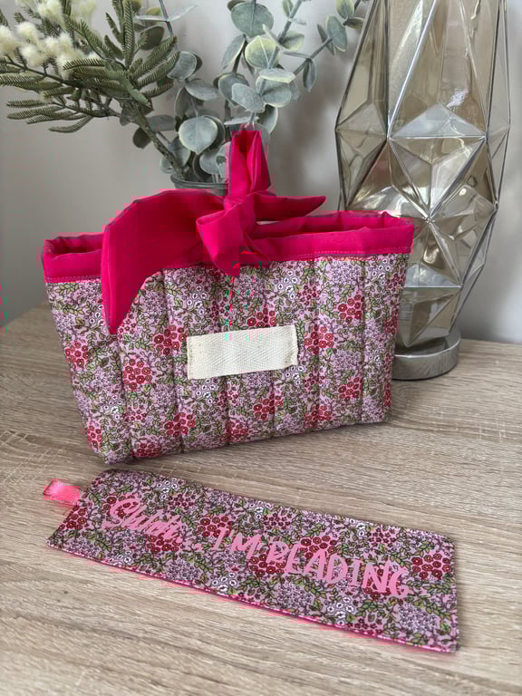 Floral Book sleeve, book lover gift with matching book mark