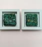 Green Abstract Textile Mini Art in Duck Egg Painted wooden frame.