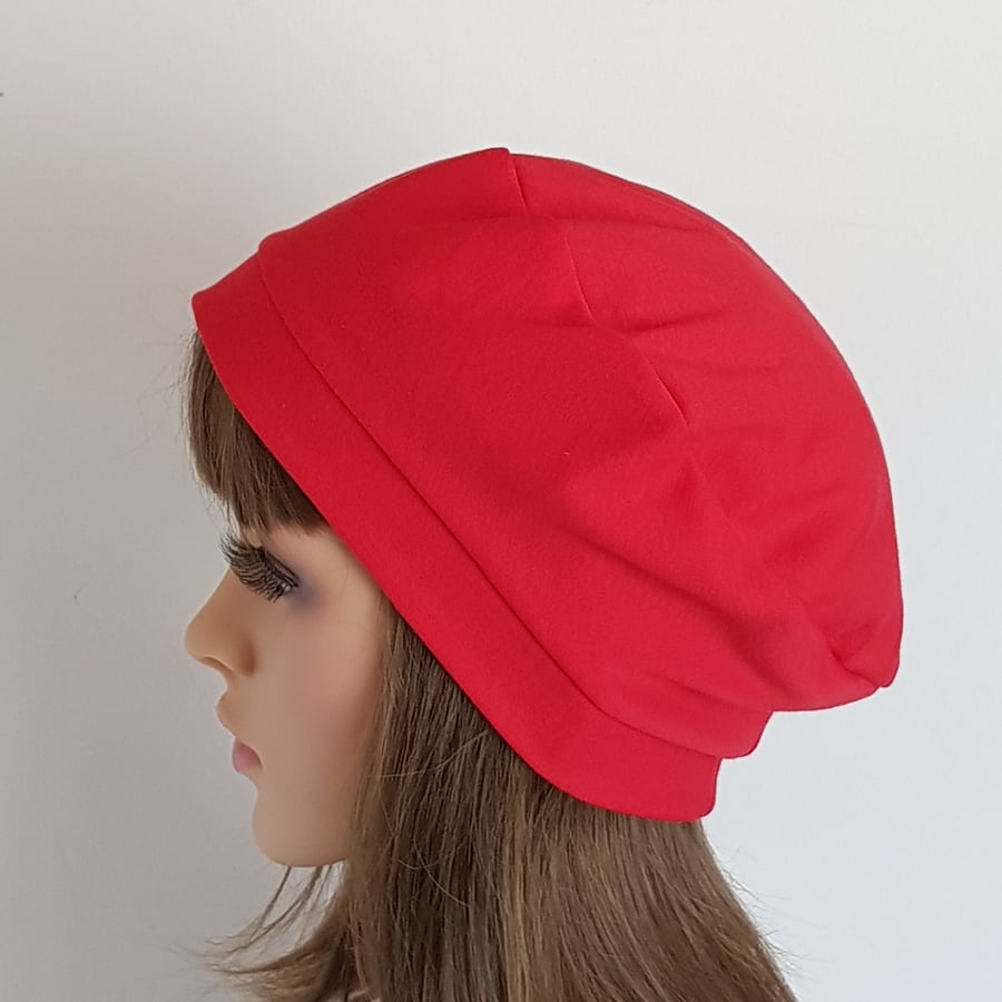 Red cotton beret for women, unlined tam, all season hat, cotton jersey beret