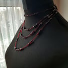 Beaded Gemstone Multi Strand Necklace Red Garnet and Glass