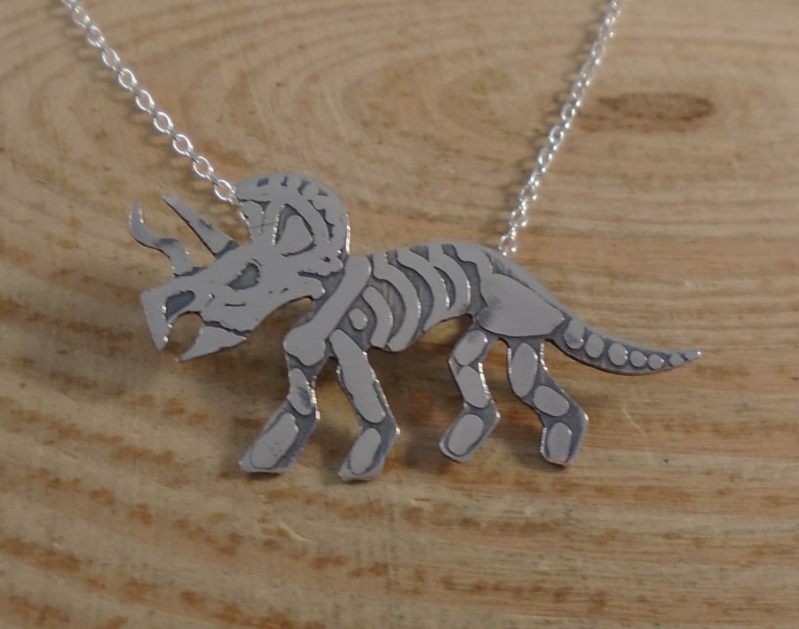 Sterling Silver Triceratops Fossil Necklace