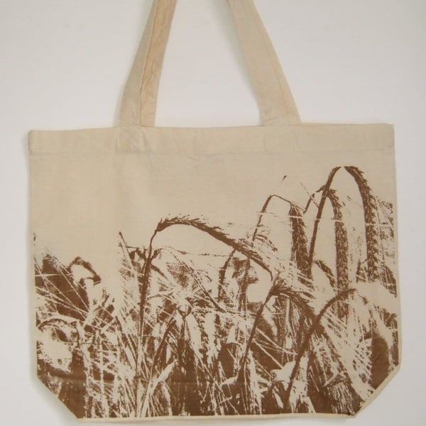 Harvest  printed organic cotton tote shopper bag field of crops print 