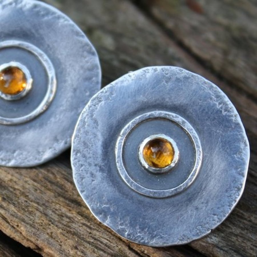Citrine and Silver disc earrings