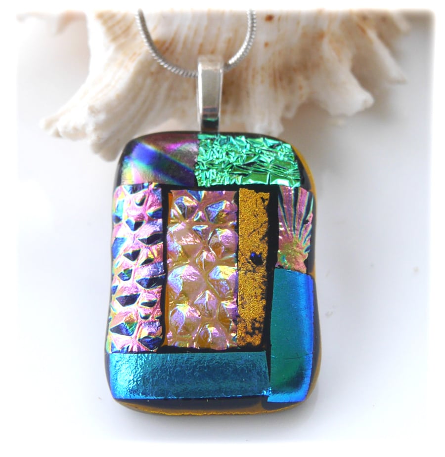 Luxury Fused Dichroic Glass Pendant P014 Silver plated chain