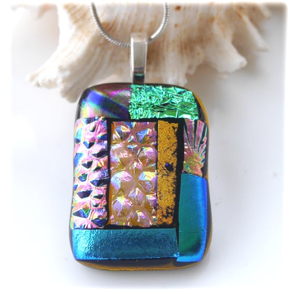 Luxury Fused Dichroic Glass Pendant P014 Silver plated chain