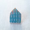 Wooden House Pin Badge, House Brooch, House Pin, Blue House