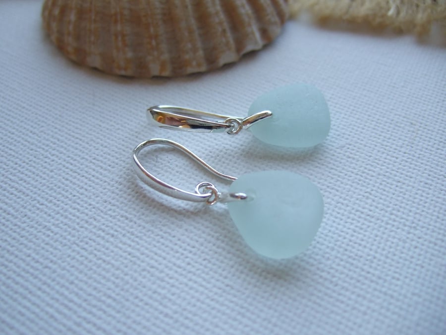 Scottish sea glass sterling silver romantic earring, swirl sea foam beach glass
