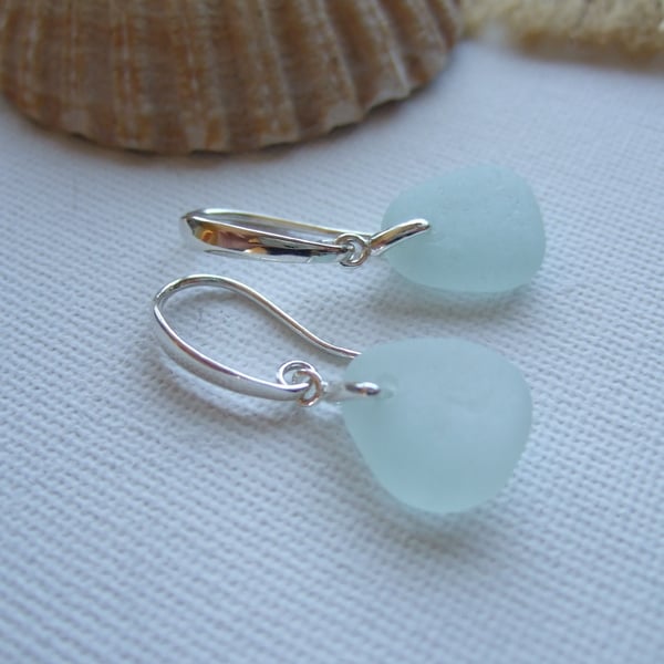Scottish sea glass sterling silver romantic earring, swirl sea foam beach glass