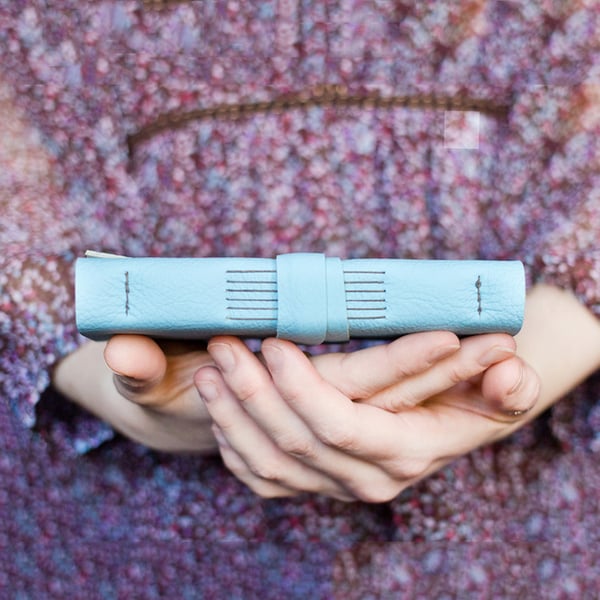 Leather Journal - Sky Blue - Handbound Leather Blank Book - 6 x 4 - Pastel Baby