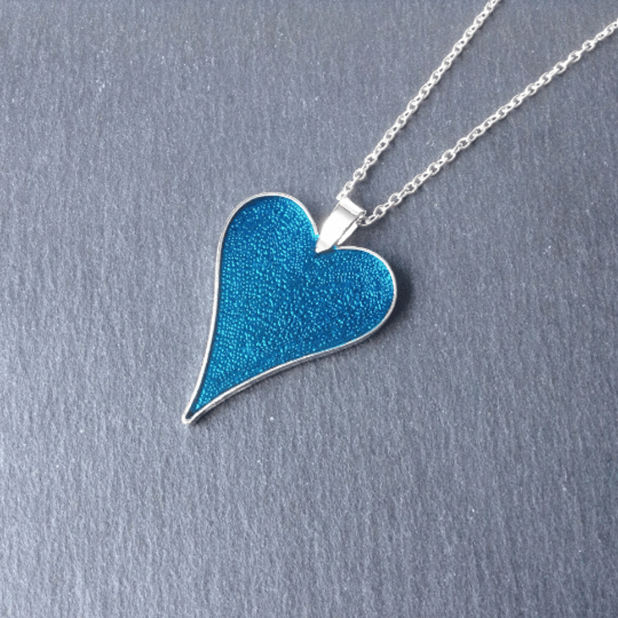 Heart Pendant, Blue Heart Necklace, Blue Resin Pendant, Heart Necklace