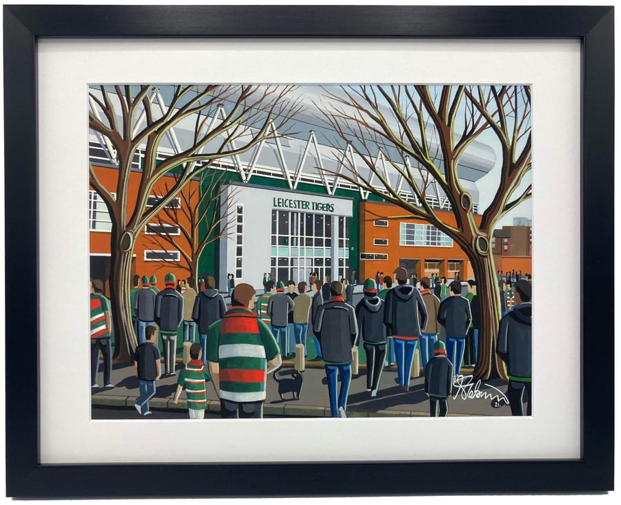 Leicester Tigers, Welford Road Stadium, High Quality Framed Rugby Art Print.