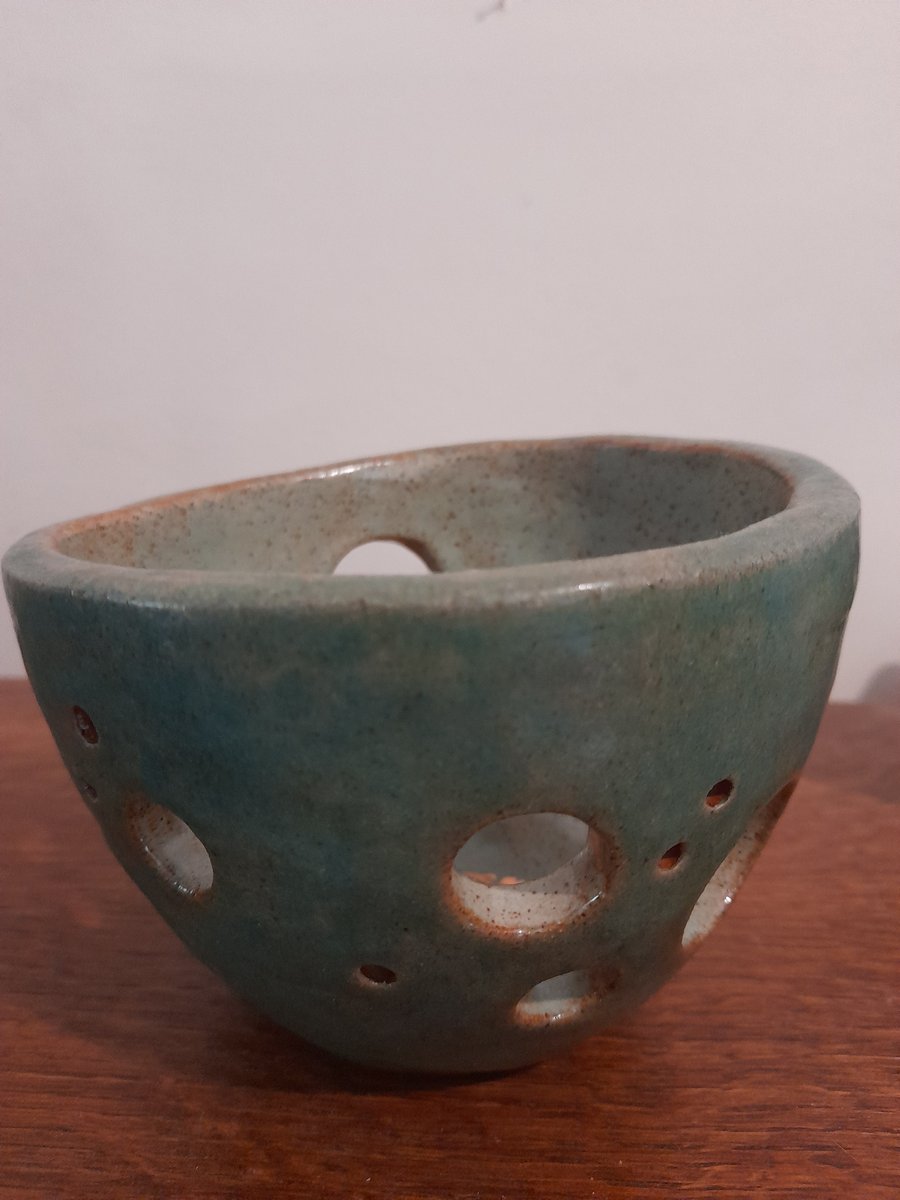 Handmade ceramic pot with bubble shaped decoration 