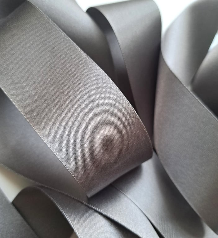 Dark grey double faced satin ribbon, 3metres length 35mm wide, Berisfords ribbon
