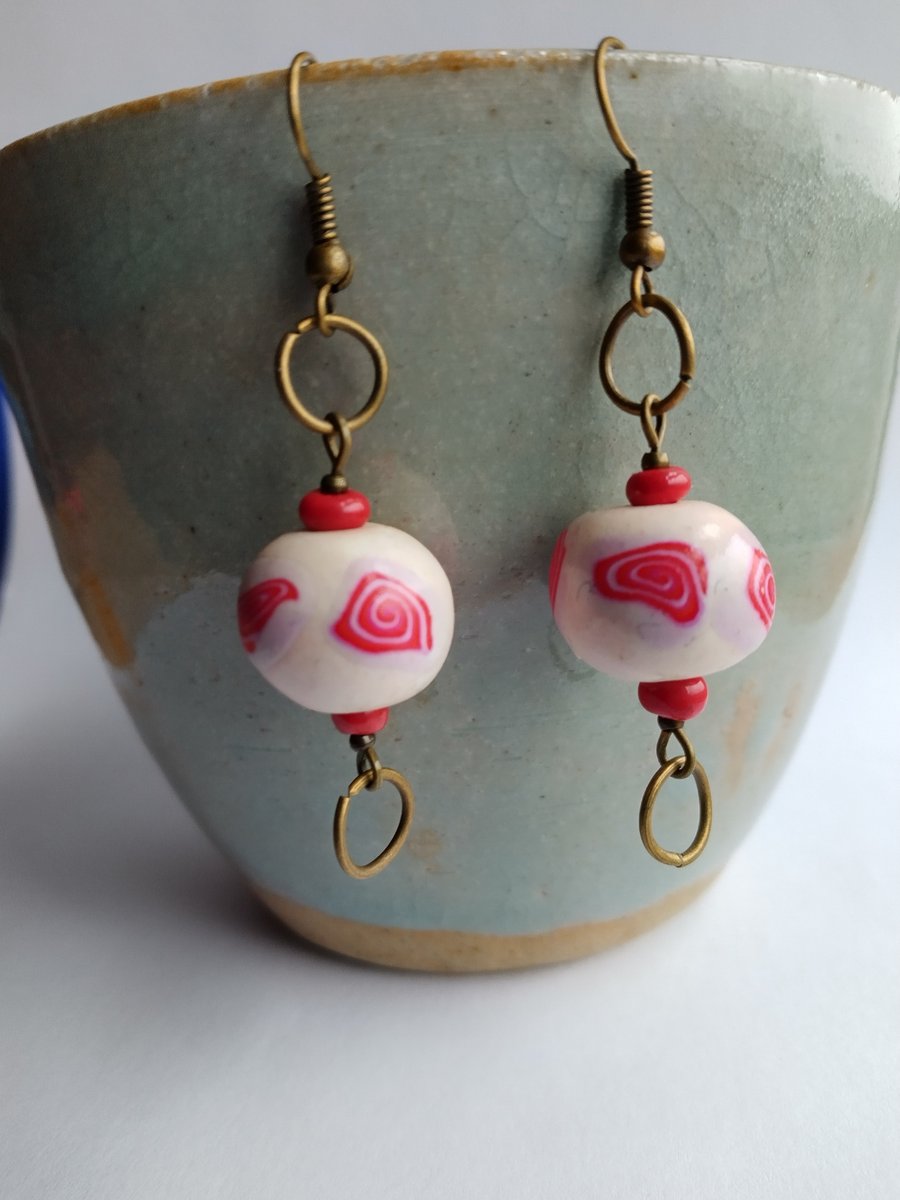 OOAK handmade earrings with handmade polymer clay beads