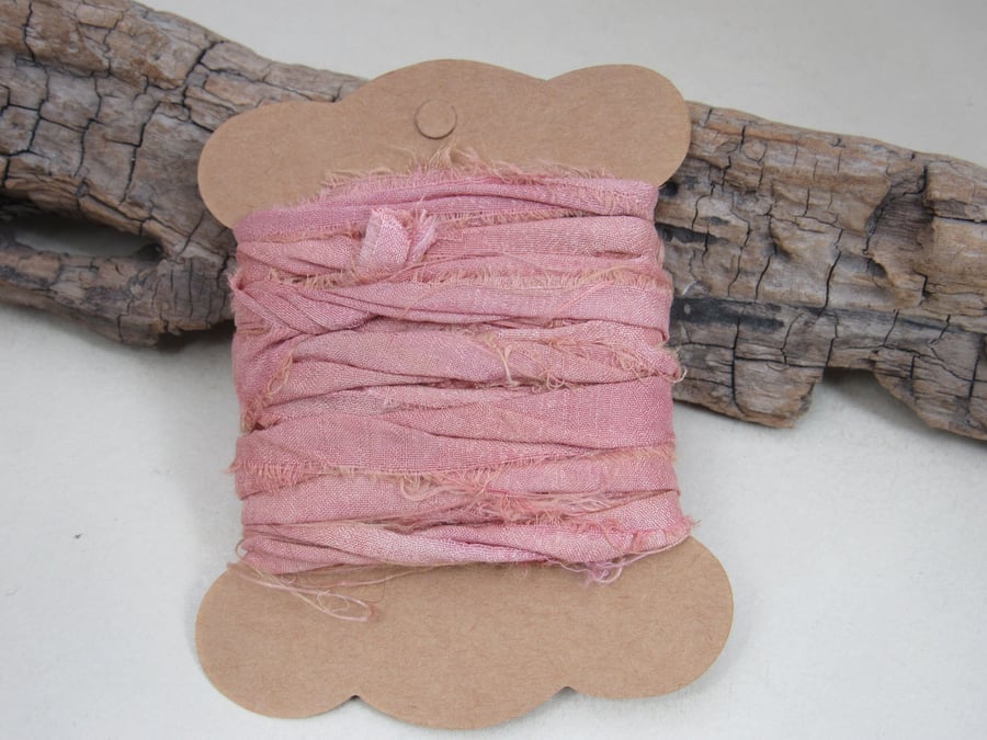 4m Cochineal Rose Pink Hand Dyed Natural Dye Sari Silk Ribbon