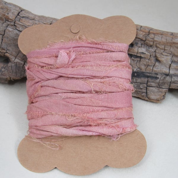 4m Cochineal Rose Pink Hand Dyed Natural Dye Sari Silk Ribbon