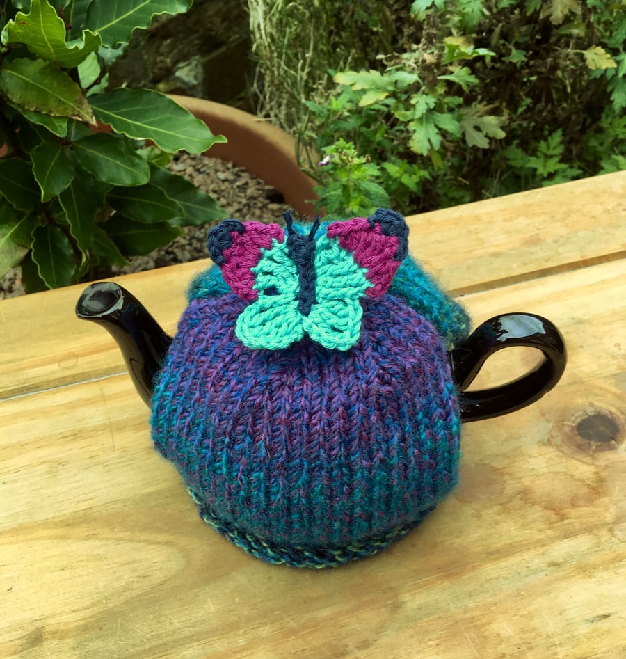 Small Tea Cosy with Turquoise Butterfly, One Cup Tea Cozy