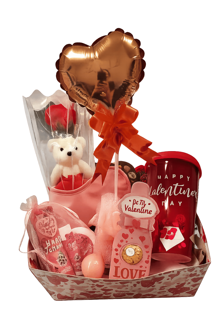 Valentine’s Pamper Gift Basket – Teddy Bear, Spa Treats & Tumbler