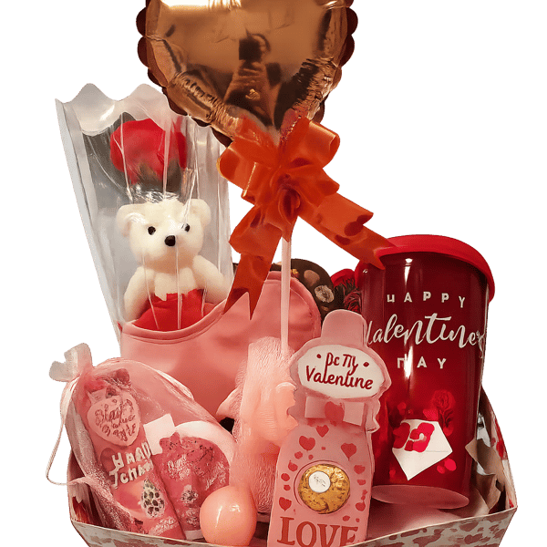 Valentine’s Pamper Gift Basket – Teddy Bear, Spa Treats & Tumbler