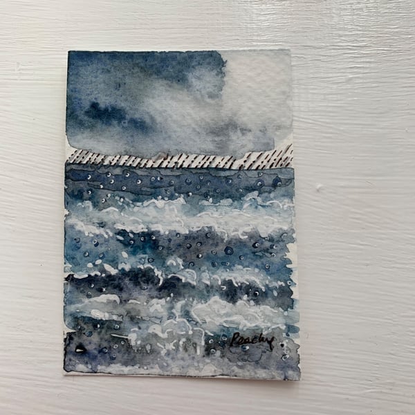 ACEO Original Watercolour Stormy Water 1