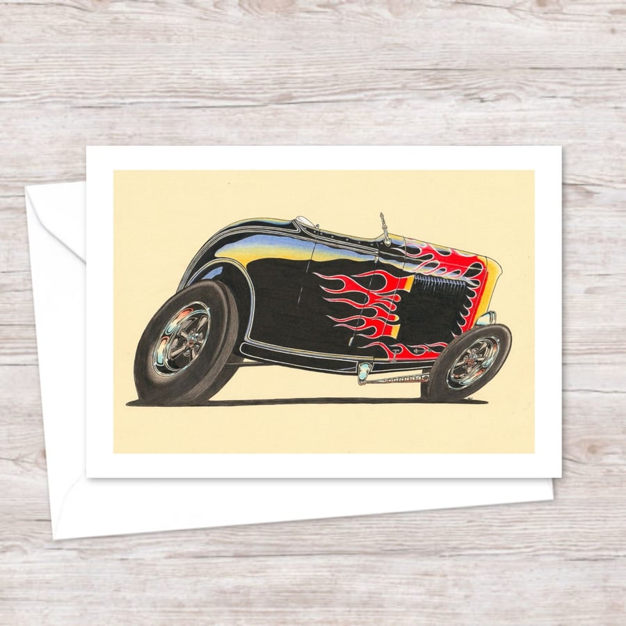 Roadster Greeting Card: Detailed Hand Drawn Illustration for a Car Lover (409)