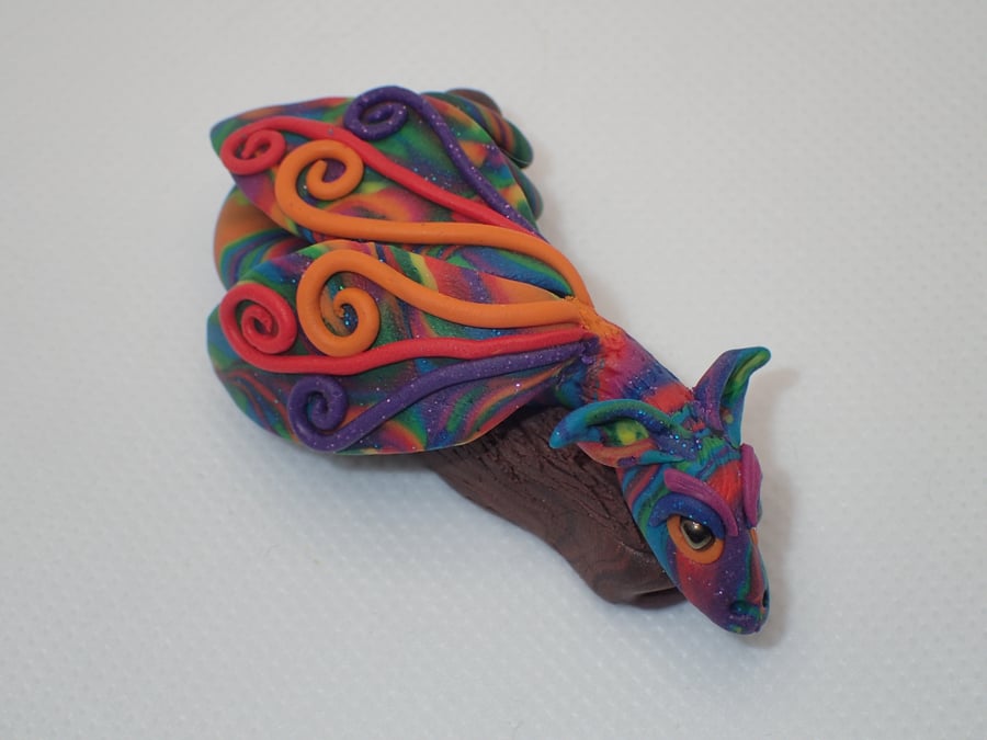 Rainbow polymer clay dragon