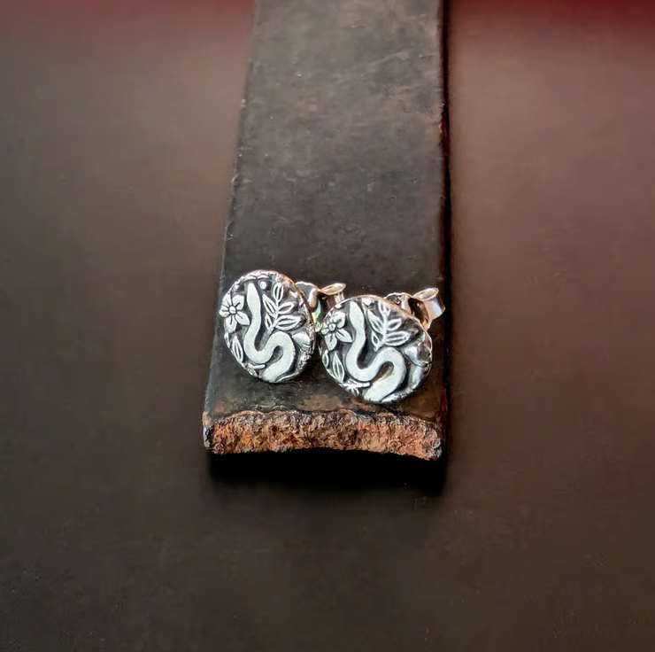 Sterling Silver Snake in the Grass stud earrings