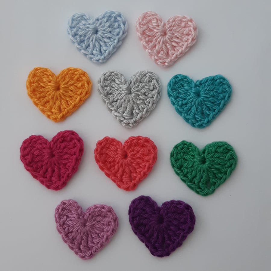 Crochet Hearts appliques - Crafts- Embellishments - sewing projects