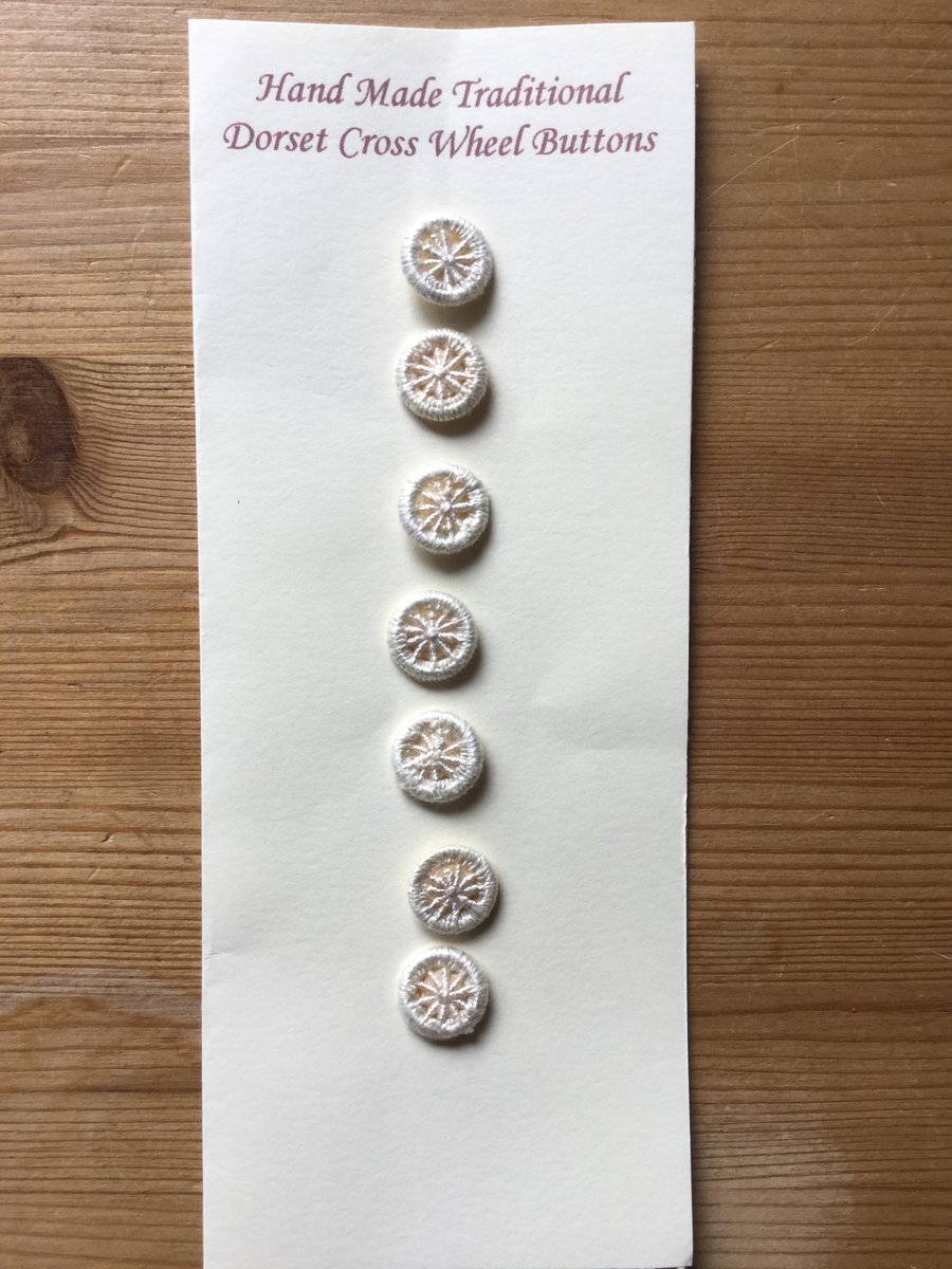Set of 7, 12 mm, Traditional  Dorset Cross Wheel Buttons, Cream, D12