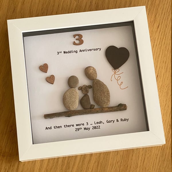 Couple with Dog Anniversary Gift, Pebble Artwork Frame, Wedding Anniversary Gift