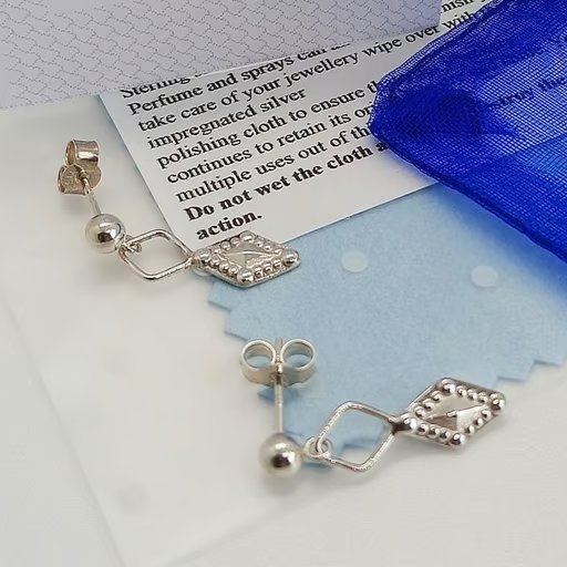 Decorative diamond drop sterling silver earrings