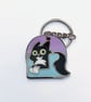 Tuxedo cat on chair keyring, Hard enamel sweet pastel keyring, Cat lover gift - Image 1