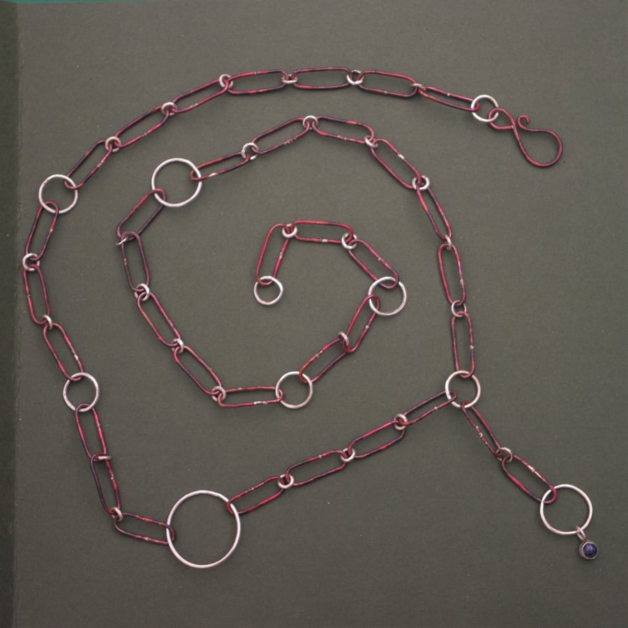 CUSTOM PIECE FOR SUSAN-Copper and Silver  Chain Link Necklace with Lapis Lazuli