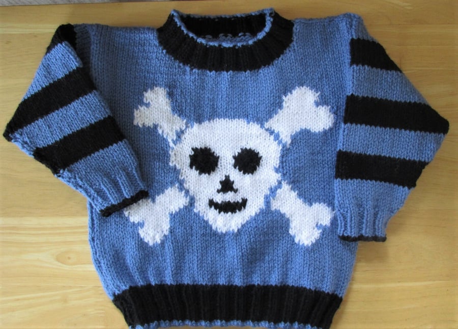 Hand Knitted Child's Pirate Sweater 22" Chest, Hand Knitted Sweater