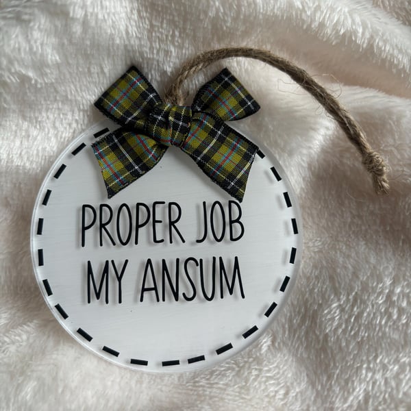 Cornish Tartan Hanging Decoration, Proper Job My Ansum, Handmade Cornwall Gift