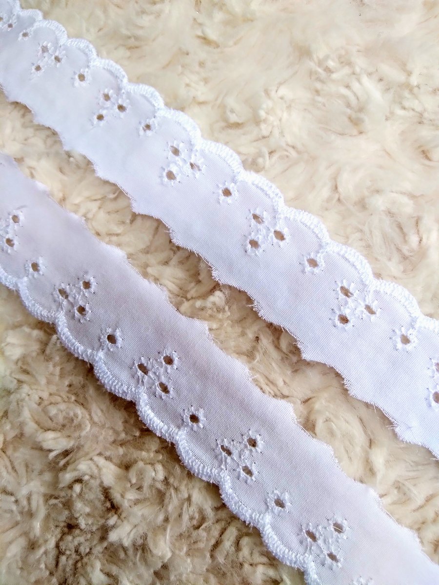 3 metres 2.5cm wide WHITE cotton BRODERIE ANGLAISE trim for sewing