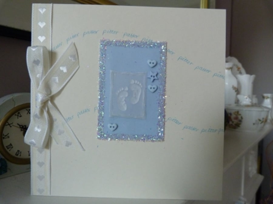 RESERVED FOR CHRIS Pitter Patter of Tiny Feet New Baby Boy Card