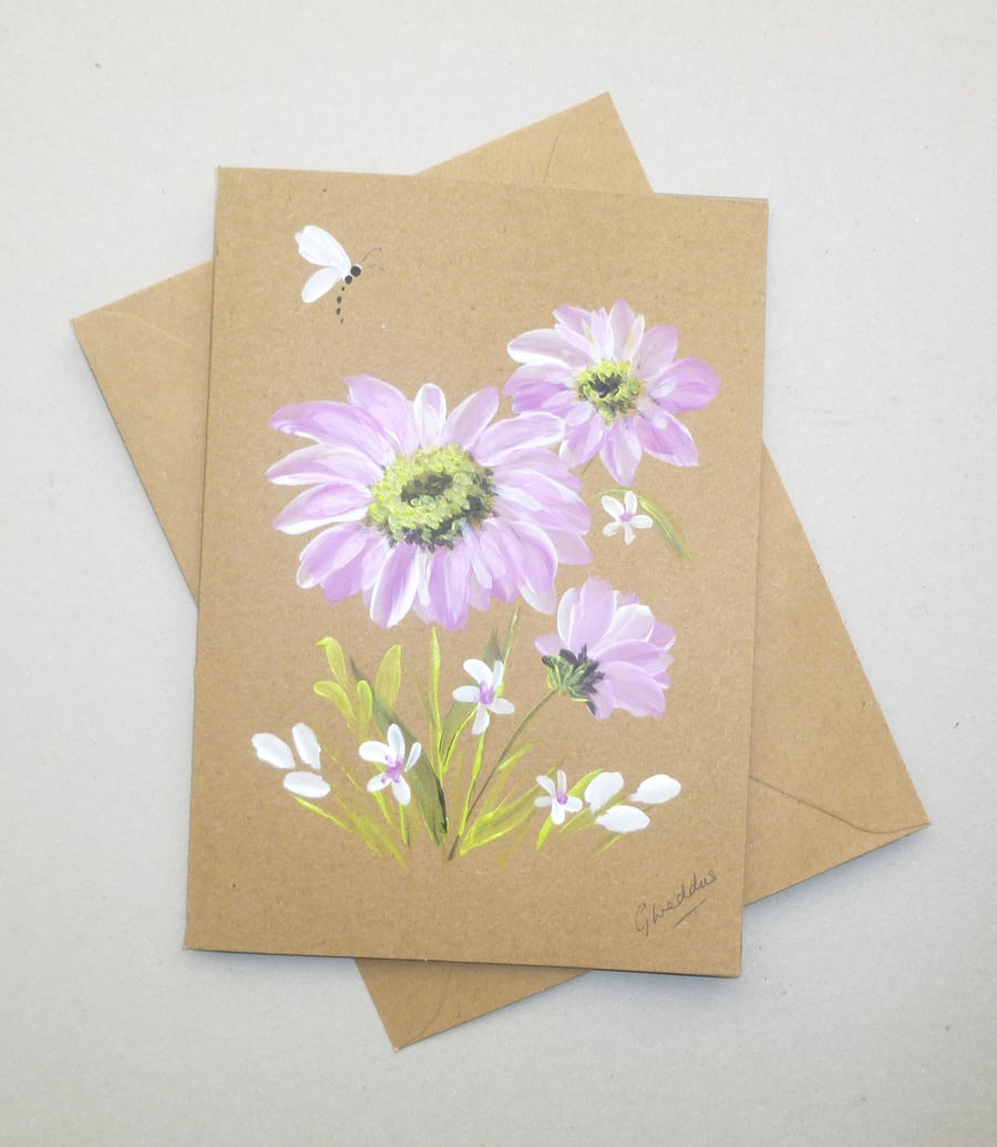 hand painted greetings card on recycled card ( ref FA 47 B2 )