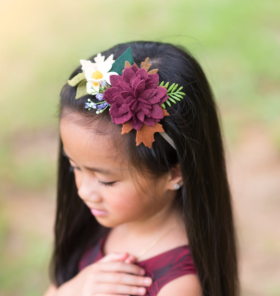 FREE SHIPPING - Autumn Fall Felt Flower Headband, Whimsical Flower Crown, Bridal